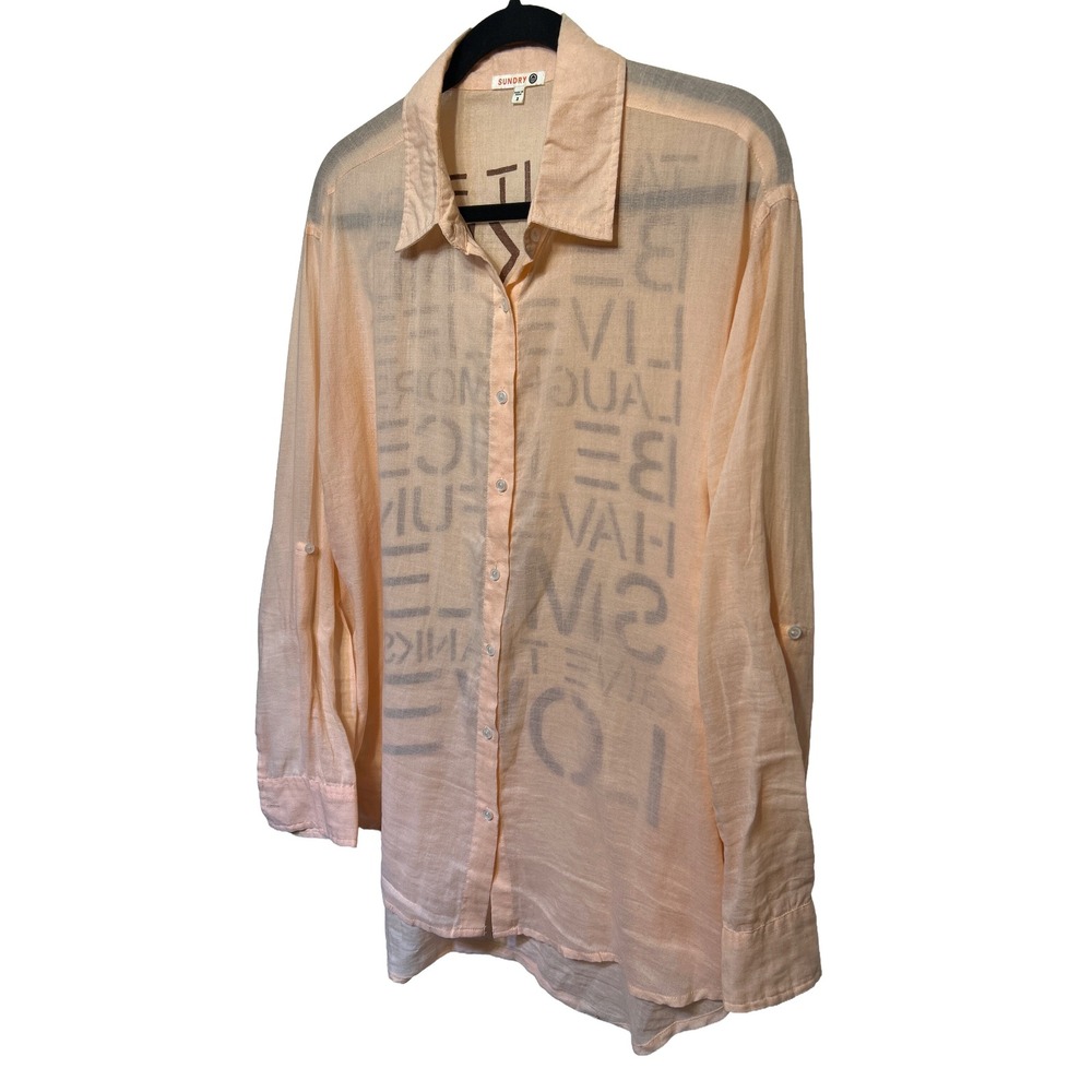 Sundry Inspirational Graphic Button Down Shirt Peach Pink Size 3/L‎ Beach Boho - Picture 2 of 7
